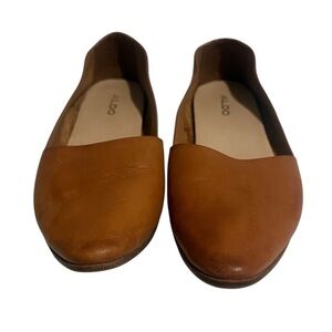 ALDO Blanchette Leather Flats Size 6.5 - Tan Brown, Almond-Toe Slip-On Loafers